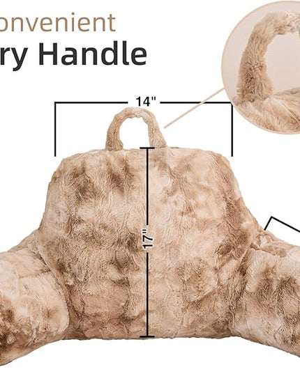 A Nice Night Faux Fur Reading Pillow Bed Wedge Large Adult Children Backrest with Arms Back Support for Sitting Up in Bed/Couch for Bedrest, Tie dyed Khaki - LeafyLoom
