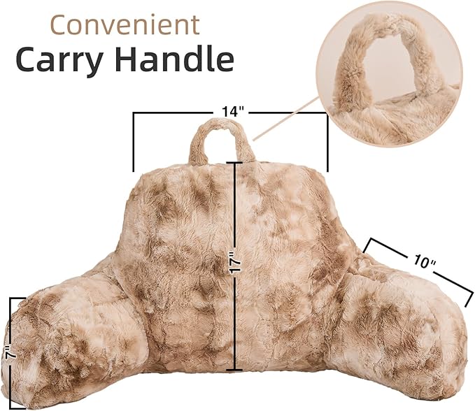 A Nice Night Faux Fur Reading Pillow Bed Wedge Large Adult Children Backrest with Arms Back Support for Sitting Up in Bed/Couch for Bedrest, Tie dyed Khaki - LeafyLoom