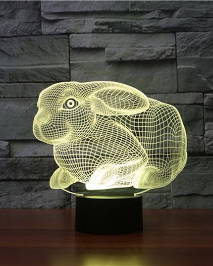 Creative 3D Rabbit Night Light USB Powered Touch Switch Remote Control LED Decor 3D Lamp 7/16 Colors Changing Children Kids Toy Christmas Xmas Brithday Gift - LeafyLoom
