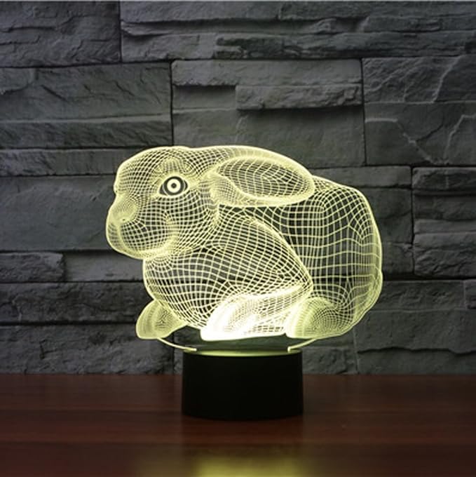 Creative 3D Rabbit Night Light USB Powered Touch Switch Remote Control LED Decor 3D Lamp 7/16 Colors Changing Children Kids Toy Christmas Xmas Brithday Gift - LeafyLoom