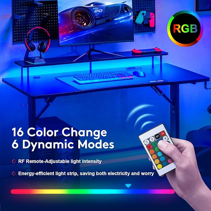 GTRACING GTP210-RGB Gaming desk, 55 inch, RGB - LeafyLoom