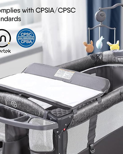 BabyBond Baby Bassinet Bedside Crib, Pack and Play with Sheet, Diaper Changing Table and Music Mobile from Newborn to Toddles, Portable Large Playard - LeafyLoom