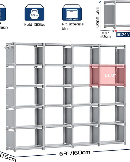 Mavivegue Book Shelf, 20 Cube Storage Organizer, DIY Bookcase, Metal Cube Bookshelf,Tall Book case for Bedroom, Living Room,Office,Closet Storage Organizer, Grey Cubicle Storage Rack - LeafyLoom
