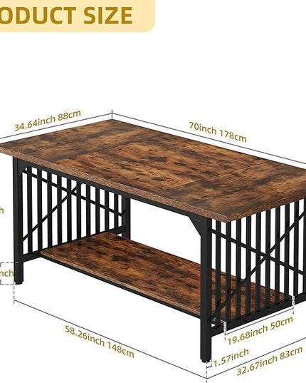 DWVO 70.8" Large Kitchen Dining Table for 6-8 People, Farmhouse Industrial Kitchen Table with Storage, Rectangle Apartment Dinning Room Dinette Tables for Eating Dinner, Rustic Brown - LeafyLoom