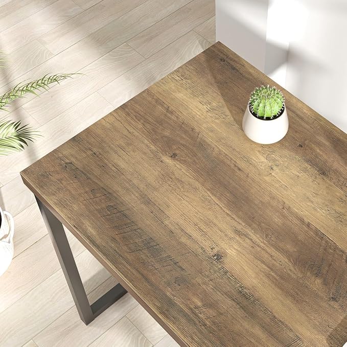 FOLUBAN Modern Computer Desk, Rustic Wood and Metal Writing Desk, Vintage PC Table for Home Office, Oak 55 inch - LeafyLoom