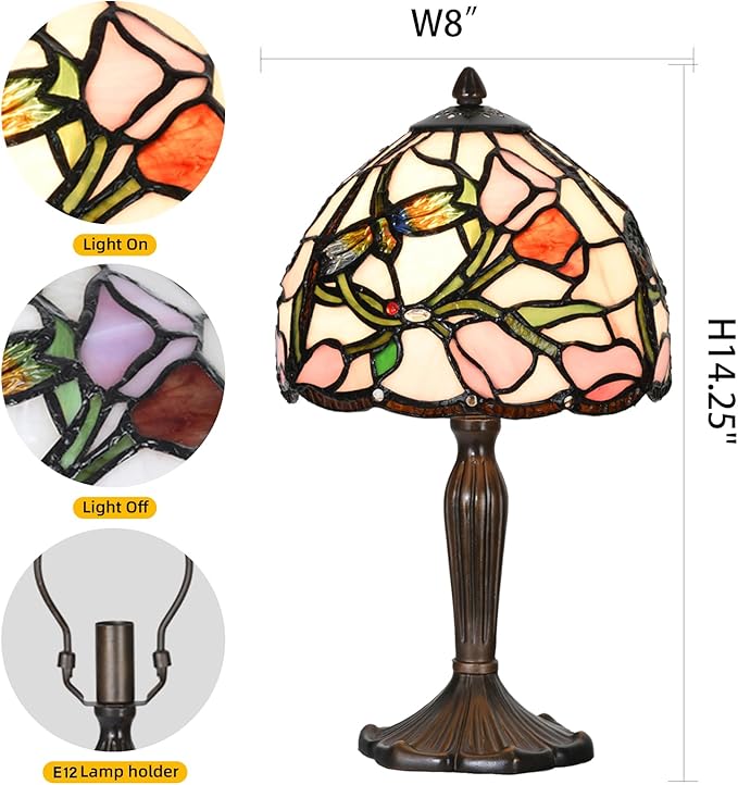 Tiffany Lamp Tulip Design Stained Glass Table Lamp for Living Room Bedroom Bedside Nightstand Home Office (Tulip) - LeafyLoom