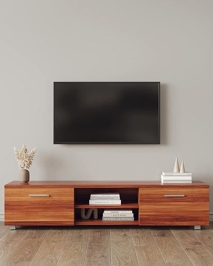 NicBex TV Stand for 70 Inch TV Modern TV Media Console Table with 2 Storage Cabinet and Open Shelves,Entertainment Center with Storage for Living Room,Bedroom,63 Inch,Walnut - LeafyLoom