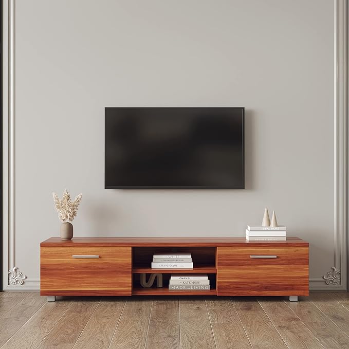 NicBex TV Stand for 70 Inch TV Modern TV Media Console Table with 2 Storage Cabinet and Open Shelves,Entertainment Center with Storage for Living Room,Bedroom,63 Inch,Walnut - LeafyLoom
