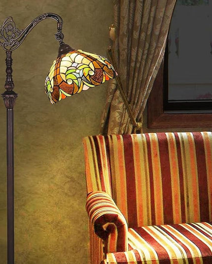 Tiffany Reading Floor Lamp,Stained Glass Gooseneck Floor Light for Reading,Antique Style Arched Tall Standing Lamp for Living Room Bedroom and Office - LeafyLoom