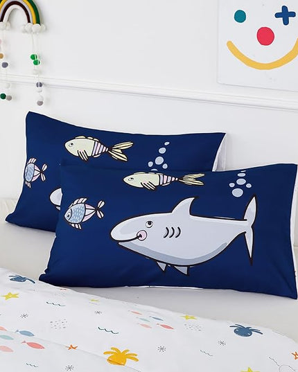 RYNGHIPY Kids Bedding Set for Full Bed Reversible Ocean Animals Print Comforter Set for Boys Girls Easy-Wash Super Soft Microfiber Bed Set (Navy Ocean,Full) - LeafyLoom