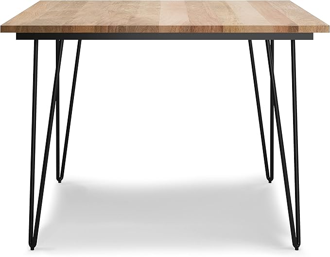 SIMPLIHOME Hunter SOLID MANGO WOOD and Metal 42 Inch Wide Square Industrial Dining Table in Natural, For the Dining Room - LeafyLoom