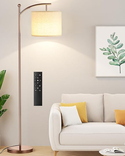 Ambimall Floor Lamp with Remote Control and Stepless Dimmable Bulb, Colors Temperature & Brightness Adjustable, Modern Floor Lamps for Living Room（Dark Beige Shade & Brown Pole） - LeafyLoom