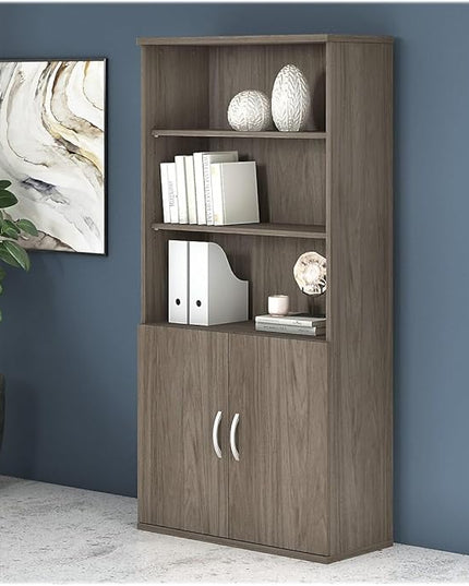 Bush Business Furniture Studio C 73"H 5-Shelf Bookcase with Adjustable Shelves, Modern Hickory Laminated Wood (SCB136MH) - LeafyLoom