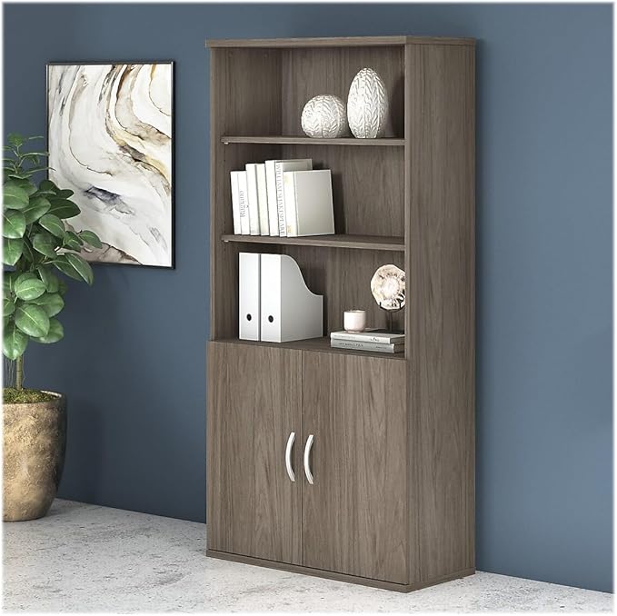 Bush Business Furniture Studio C 73"H 5-Shelf Bookcase with Adjustable Shelves, Modern Hickory Laminated Wood (SCB136MH) - LeafyLoom