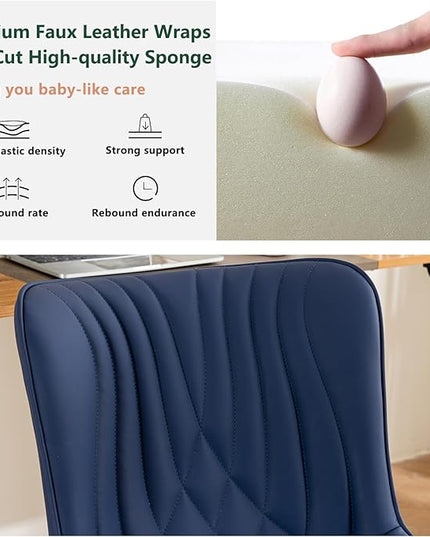 YOUTASTE Office Chair Modern Armless Desk Chair with Wheels, Height Adjustable Swivel Rocking Computer Gaming Task Chair, Upholstered Faux Leather Sewing Chair with Ergonomic Back, Navy Purple - LeafyLoom