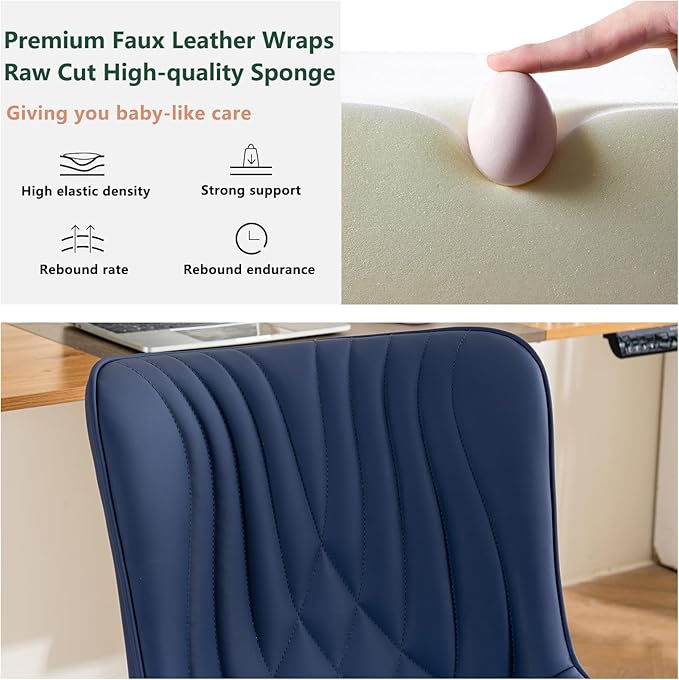 YOUTASTE Office Chair Modern Armless Desk Chair with Wheels, Height Adjustable Swivel Rocking Computer Gaming Task Chair, Upholstered Faux Leather Sewing Chair with Ergonomic Back, Navy Purple - LeafyLoom