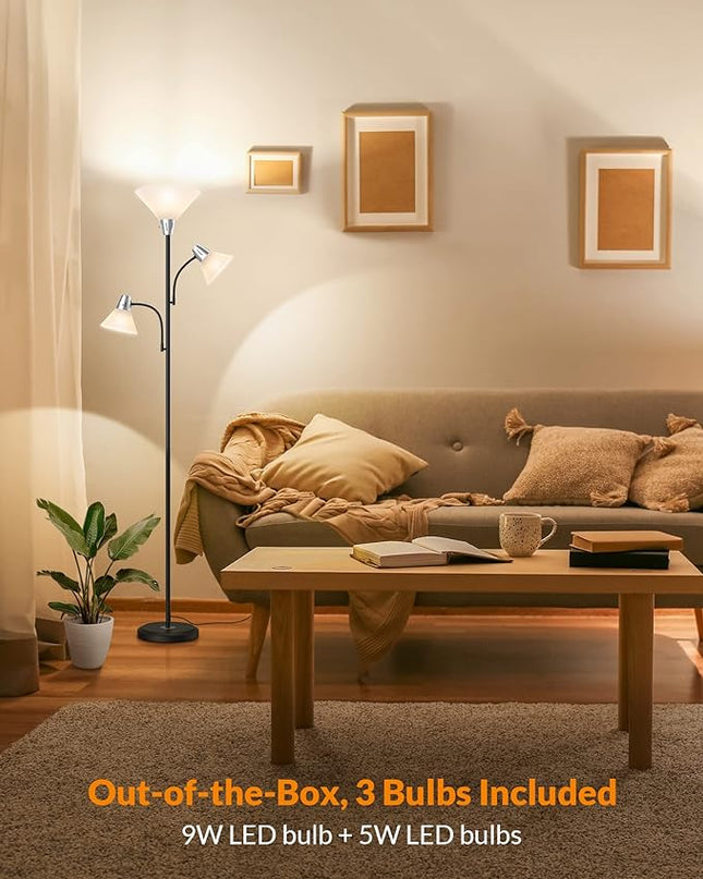 LEPOWER Floor Lamp, Standing Lamp with Replaceable 3000K Energy-Saving LED Bulbs,9W Lamp for Living Room with 5W Adjustable Reading Lights, Modern Bright Floor Lamp for Bedroom, Living Room, Office - LeafyLoom