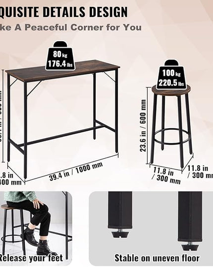 VEVOR Bar Table and Chairs Set 39" Pub Table Set with 2 Bar Stools Kitchen Dining Table and Chairs Set for 2 Iron Frame Counter Height Dining Sets for Home, Kitchen, Living Room - LeafyLoom