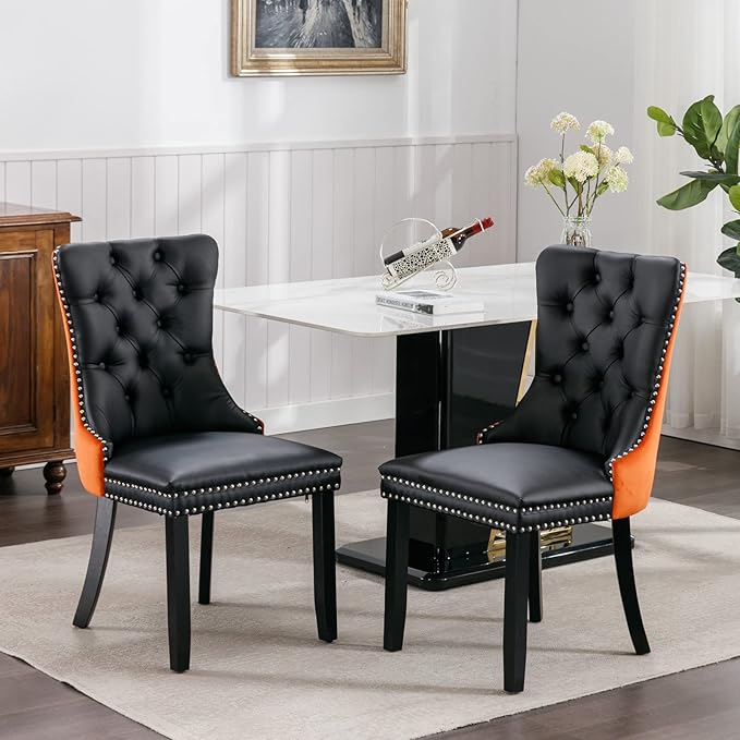 NicBex Haerin-SD-00105-LWJ Dining Chairs, 25.5"x19.7"x37.5", Black and Orange - LeafyLoom