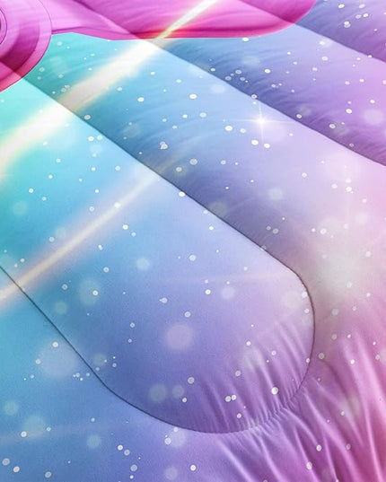 Datura home Bedding Comforter Set Rainbow Gamepad Printed Pattern Quilt with 1 and 2 Pillowcases for Girls Bedroom All Season(Rainbow Twin) Twin 68x86inches - LeafyLoom