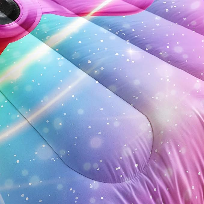 Datura home Bedding Comforter Set Rainbow Gamepad Printed Pattern Quilt with 1 and 2 Pillowcases for Girls Bedroom All Season(Rainbow Full) Full 80x90inches - LeafyLoom