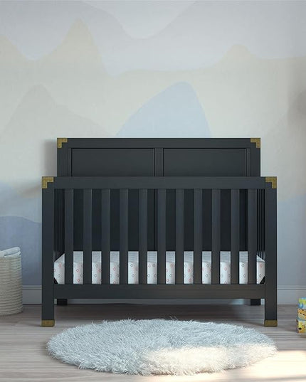 Baby Relax Miles 5-in-1 Convertible Crib, Solid Pine Wood, Black - LeafyLoom