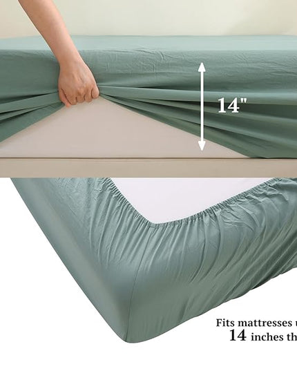 MILDLY Queen Comforter Set 7 Piece Color Clash, Khaki Bed in a Bag, All Season Bedding Sets with 1 Comforter, 2 Pillow Shams, 2 Pillowcases, 1 Flat Sheet, 1 Fitted Sheet - LeafyLoom