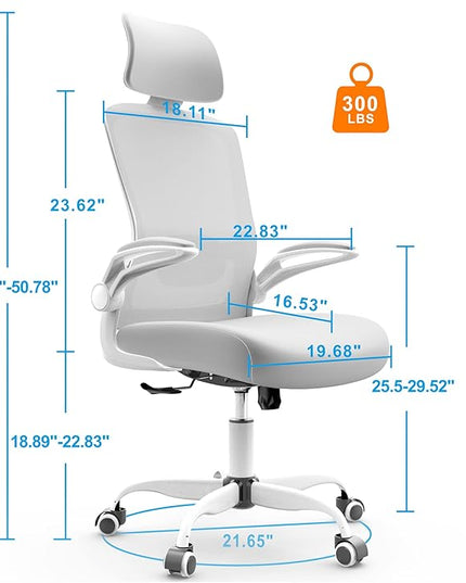 Mimoglad Office Chair, High Back Ergonomic Desk Chair with Adjustable Lumbar Support and Headrest, Swivel Task Chair with flip-up Armrests for Guitar Playing, 5 Years Warranty - LeafyLoom