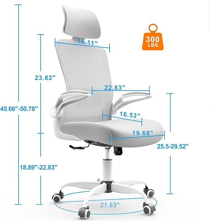 Mimoglad Office Chair, High Back Ergonomic Desk Chair with Adjustable Lumbar Support and Headrest, Swivel Task Chair with flip-up Armrests for Guitar Playing, 5 Years Warranty - LeafyLoom