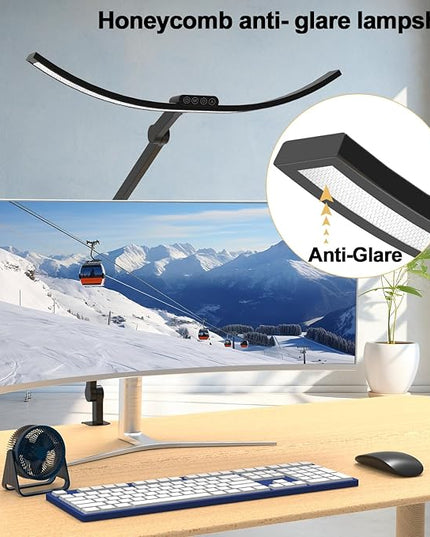 Architect Desk Lamp with Clamp, 1500LM Bright Curved 24W Led Desk Light for Home Office, Adjustable Clip On Rotating Office lamp Tall Dimmable Overhead Table Light for Computer Drafting - LeafyLoom