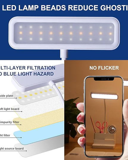 Small LED Desk Lamp with Pen/Phone Holder, Rechargeable Desk Light with Flexible Gooseneck, 3 Color Modes, Stepless Dimming, Eye Caring, Small Study Lamp for Dorm, Bedroom - LeafyLoom