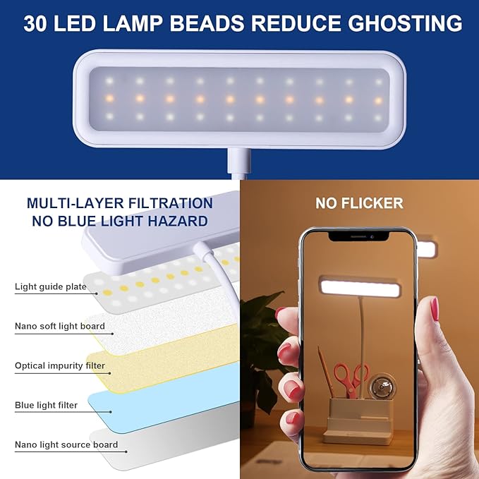 Small LED Desk Lamp with Pen/Phone Holder, Rechargeable Desk Light with Flexible Gooseneck, 3 Color Modes, Stepless Dimming, Eye Caring, Small Study Lamp for Dorm, Bedroom - LeafyLoom