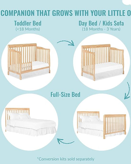 Ashton 4-In-1 Convertible Crib In Natural, Greenguard Gold, JPMA Certified, Non-Toxic Finishes, Features 4 Mattress Height Settings, Made Of Solid Pinewood - LeafyLoom
