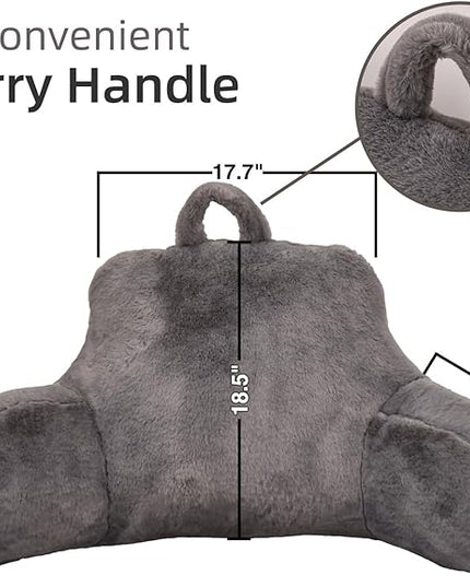 A Nice Night Faux Fur Reading Pillow Bed Wedge Large Adult Children Backrest with Arms Back Support for Sitting Up in Bed/Couch for Bedrest,Gray,Large - LeafyLoom