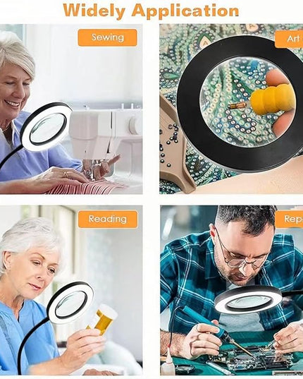 Desk Magnifying Glass with Light 10X, Clip on Desk Lamp,Craft Lamp Adjustable Lighted Magnifying Glass with Stand Portable Eye LED Lamp 3 Colors Dimmable for Reading Crafts Workbench(Sliver 2.0) - LeafyLoom