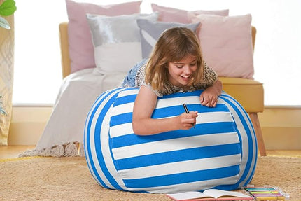 Aubliss Stuffed Animal Bean Bag Storage Chair (Blue/White Striped, Large (38'')) - LeafyLoom