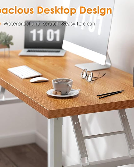 Need Computer Desk Office Desk 62 inches Folding Table with BIFMA Certification Conference Table Workstation,Teak White - LeafyLoom