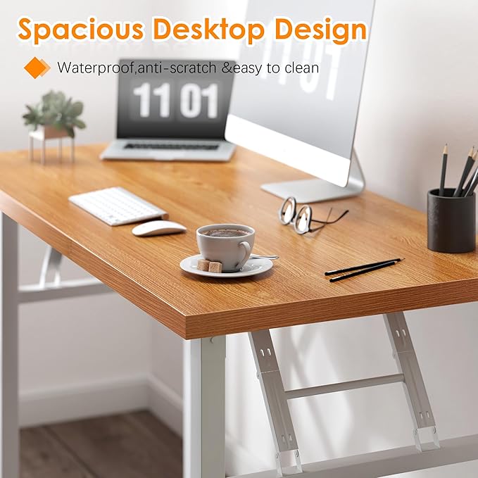 Need Small Computer Desk 31.5 inches Folding Table No Assembly Sturdy Small Writing Desk Folding Desk for Small Spaces, Teak & White AC5-8040-BW - LeafyLoom