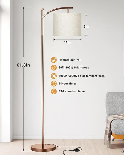 Ambimall Floor Lamp with Remote Control and Stepless Dimmable Bulb, Colors Temperature & Brightness Adjustable, Modern Floor Lamps for Living Room（Beige Shade & Brown Pole） - LeafyLoom