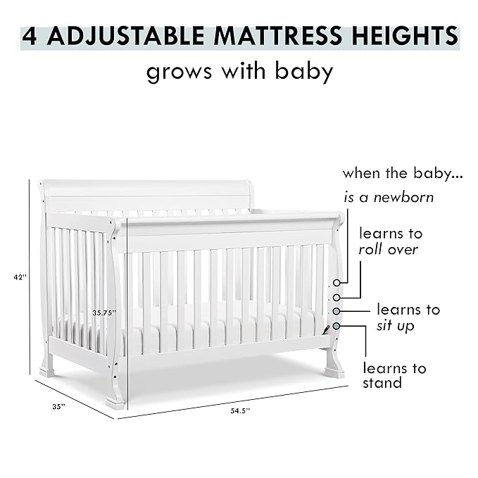DaVinci Kalani 4-in-1 Convertible Crib in White, Greenguard Gold Certified - LeafyLoom