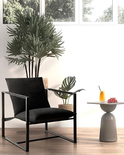 Wimarsbon Modern Accent Chair, Mid Century Sitting Chair with Sponge Cushion, Comfy and Sturdy Lounge Chair with Metal Leg for Bedroom, Living Room, Office,Easy Assembly (Chenille-Black) - LeafyLoom