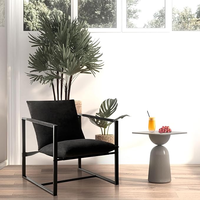 Wimarsbon Modern Accent Chair, Mid Century Sitting Chair with Sponge Cushion, Comfy and Sturdy Lounge Chair with Metal Leg for Bedroom, Living Room, Office,Easy Assembly (Chenille-Black) - LeafyLoom
