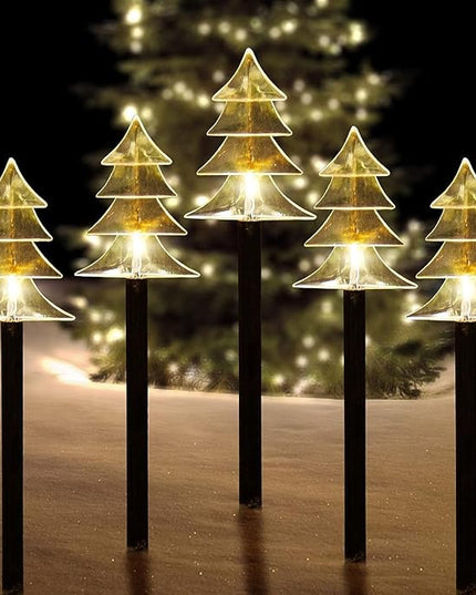 ILLUMINEW Christmas Solar Pathway Lights, Set of 5 Waterproof Landscape Christmas Lights, Stake Christmas Decorations, LED Lights for Yard Lawn Patio Walkway Decor (5PCS-Warm White-Tree) ILLUMINEW