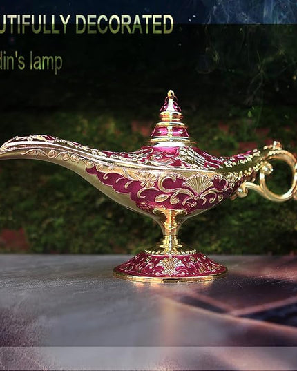 Legend Aladdin Lamp Magic Genie Wishing Light, Classic Arabian Nights Costume Props Lamp Table Decor for Home Wedding Party Halloween Birthday Beautiful Gift Toy for Women Girl (Purple & Gold) - LeafyLoom