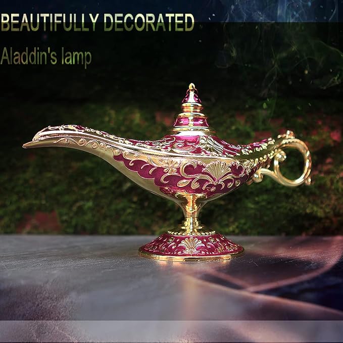 Legend Aladdin Lamp Magic Genie Wishing Light, Classic Arabian Nights Costume Props Lamp Table Decor for Home Wedding Party Halloween Birthday Beautiful Gift Toy for Women Girl (Purple & Gold) - LeafyLoom