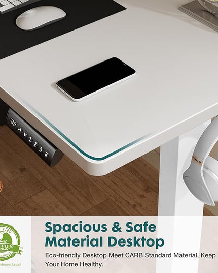 SMUG Standing Desk, Adjustable Height Electric Sit Stand Up Down Computer Table, 48x24 Inch Ergonomic Rising Desks for Work Office Home, Modern Lift Motorized Gaming Desktop Workstation, White - LeafyLoom