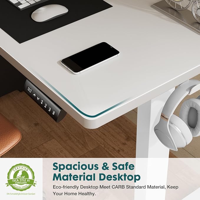 SMUG Standing Desk, Adjustable Height Electric Sit Stand Up Down Computer Table, 48x24 Inch Ergonomic Rising Desks for Work Office Home, Modern Lift Motorized Gaming Desktop Workstation, White - LeafyLoom
