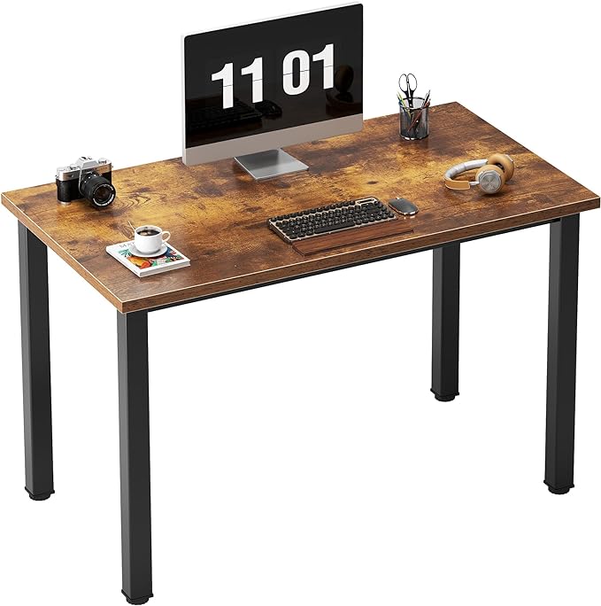 Need Small Desk, 39.4 inches Sturdy Writing Desk for Small Spaces, Small Computer Desk Teens Desk Study Table Laptop Desk Home Ofice Desk, Black Metal Frame, Rustic Brown - LeafyLoom