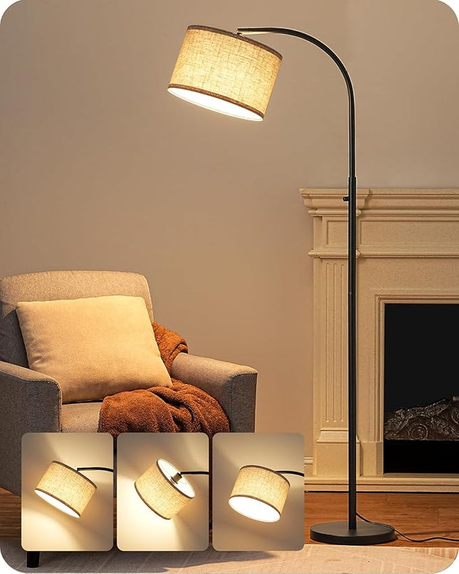 EDISHINE Black Arc Floor Lamp Dimmable, Standing Lights with Rotary Switch & Adjustable Line Lampshade, Tall Standing Lamp for Bedroom, Office, Reading Corner, A19 LED Bulb Included - LeafyLoom