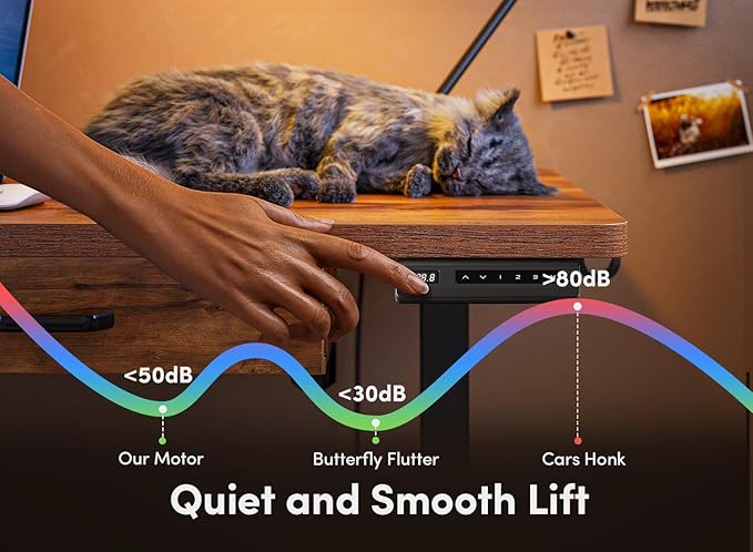 FEZIBO Adjustable Height Electric Standing Desk with Double Drawer, 55x 24 Inches Stand Up Home Office Desk with Splice Tabletop, Black Frame/Fir Brown Top - LeafyLoom